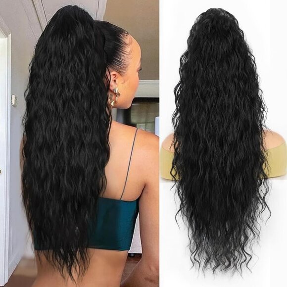 Drawstring Ponytail Extension,Long Curly Wavy ponytail extension for black women - Picture 1 of 7